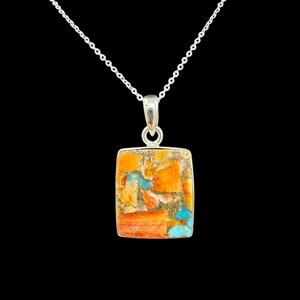 Spiny Oyster Copper Turquoise Pendant Necklace 925 Sterling Silver 18in Chain